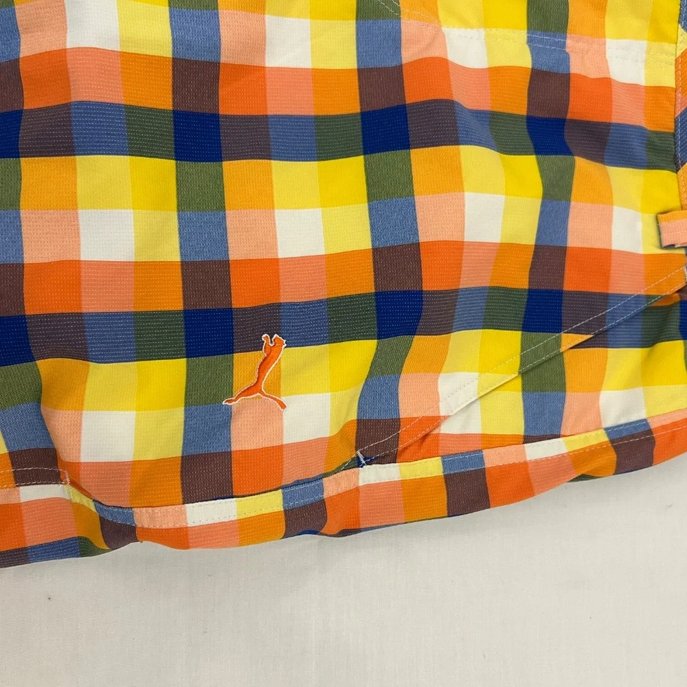 PUMA Sz 30 Waist Mens Flat Front‎ Yellow/Orange/Blue Plaid Golf Casual Shorts